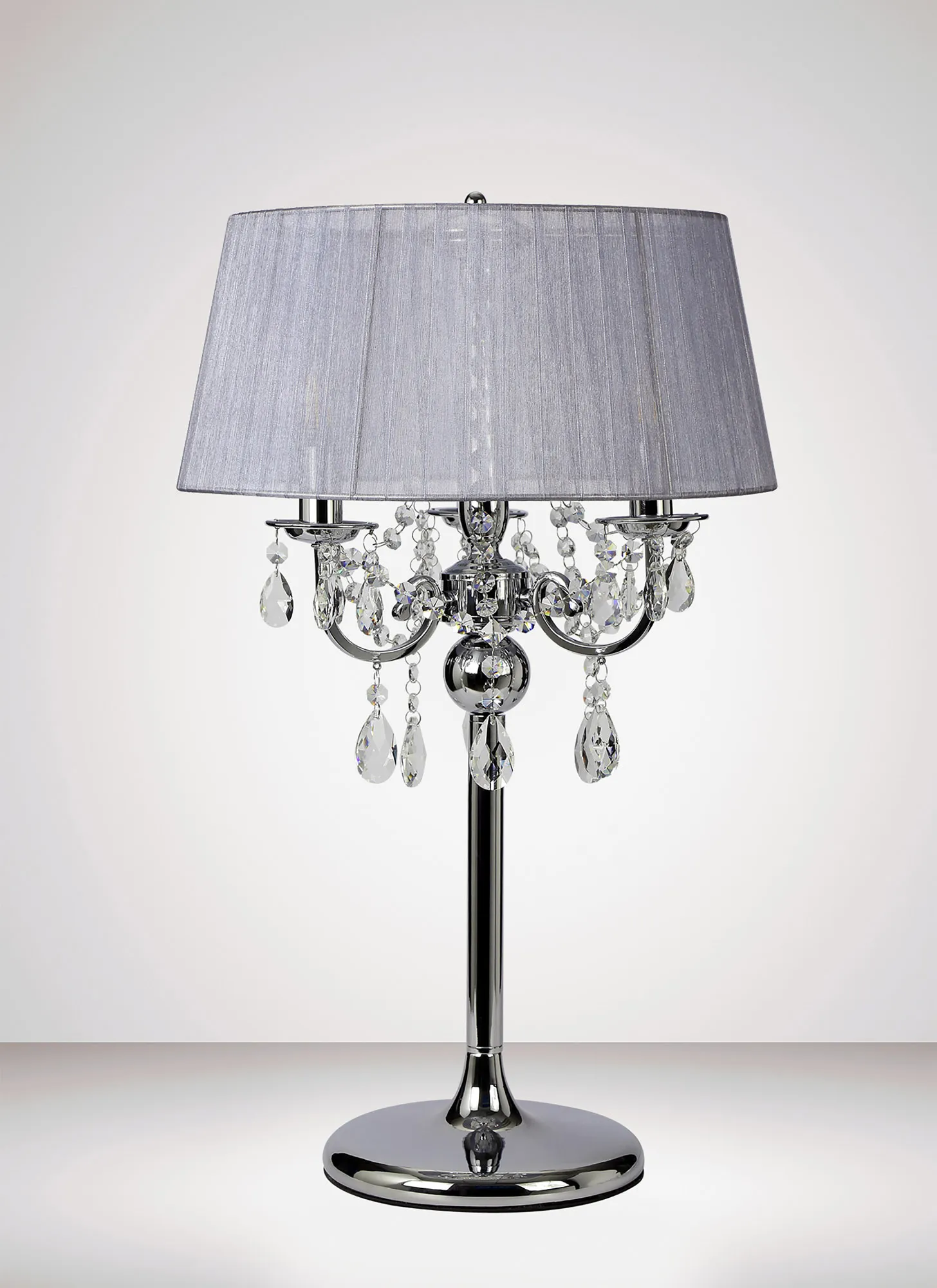Olivia Polished Chrome-Grey Crystal Table Lamps Diyas Shaded Table Lamps